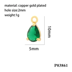Detailed specs of green zircon teardrop pendant in 10x5mm gold plated copper