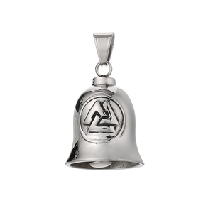 Nordic Viking Valknut symbol bell pendant in stainless steel with silver finish