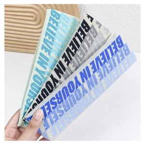 Detailed close-up of knitted elastic sports headbands featuring Believe In Yourself text