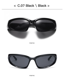 Front view of C.07 black wrap-around sports sunglasses with streamlined frames