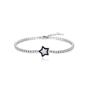 S925 sterling silver star bracelet with black enamel, sparkling cubic zirconia and adjustable chain