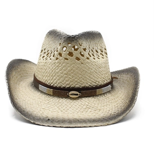 Summer woven hollow western cowboy straw hat with sun protection and gradient paint finish