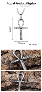 Detailed size chart of stainless steel Ankh pendant showing 56mm height and 33mm width