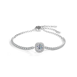 Elegant S925 sterling silver moissanite bracelet with square halo cluster design