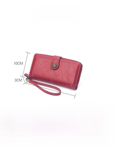 Detailed view of large capacity long purse with dimensions 19x10x3cm and card slots
