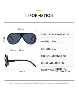 Detailed size specifications and weight chart for large frame outdoor sports sunglasses