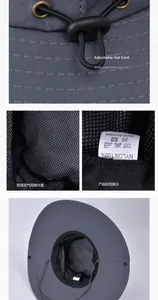 Detail von Kordelzug und atmungsaktivem Netzfutter an dunkelgrauem Nylon-Sonnenhut
