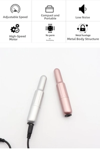 Electric nail drill with adjustable speed and metal body in pink and silver colors