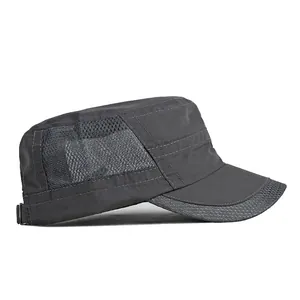 Gorra militar gris oscuro de secado rápido con malla transpirable para protección solar