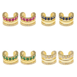 Luxus Messing Zirkonia Ohrklemmen Für Damen Gold Silber Plattiert Dreischichtig Geometrisch Ohne Ohrloch Ohrringe Mode Schmuck