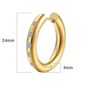 Minimalist gold titanium steel hoop earrings with cubic zirconia, 24mm diameter size