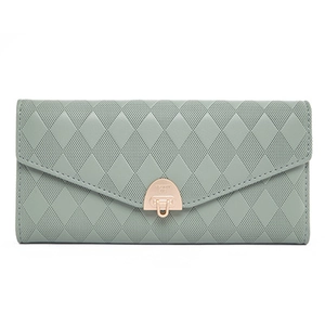 Women Long Wallet PU Leather Quilted Envelope Clutch Handbag Large Capacity Multi Card Slots Elegant Sweet Korean Style