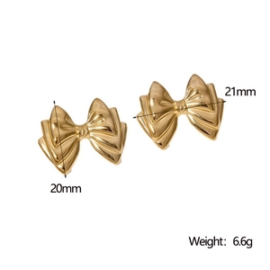 Detailed size chart for golden bow earrings with 20mm height and 21mm width dimensions