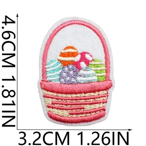 Detail of Easter basket patch with embroidered eggs measuring 4.6cm by 3.2cm