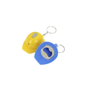 Multi-functional safety helmet keychain with LED light and integrated beer bottle opener