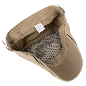 Breathable khaki cotton flat cap interior with mesh lining and adjustable strap