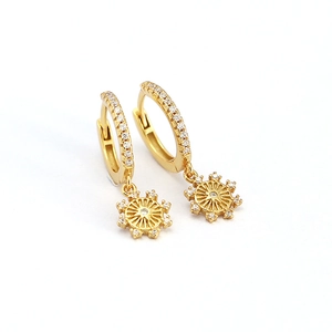 925 silver gold huggie earrings with sparkling zircon starburst hollow charms