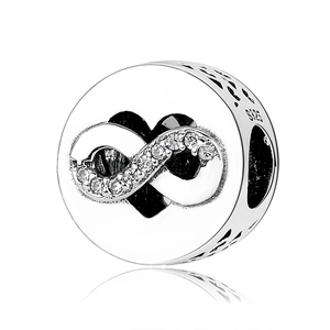 925 Sterling Silver Infinity Heart Charm Bead Intertwined Zirconia DIY Jewelry Making Accessory Round Openwork