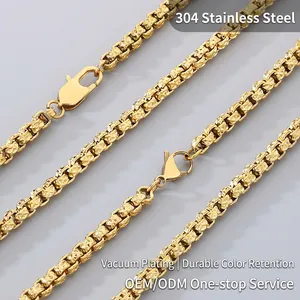 Necklace And Bracelet 304 Stainless Steel Diamond Cut Square Bead Chain For Men Women Hip Hop Fashion