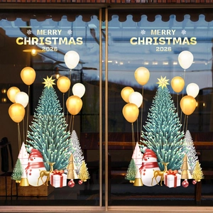 Weihnachts-Fensteraufkleber PVC Statisch Haftend Beidseitig Farbig Schneemann Rentier Baum Deko Für Ladenglas Wiederverwendbar