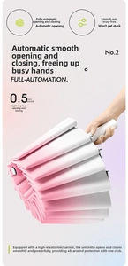 Detail of pink gradient automatic umbrella handle with 0.5s quick open-close button