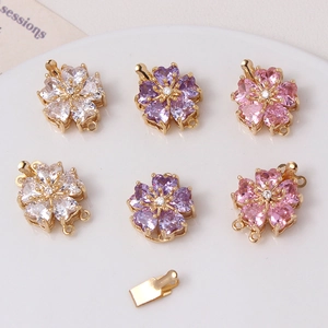Zirconia cherry blossom flower connector pendants for DIY jewelry in gold and pastel tones