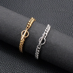 Cuban Link Bracelet Stainless Steel Toggle Clasp Polished Minimalist Hip Hop Punk Streetwear Jewelry For Men