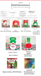 Size chart for Santa Christmas gift boxes in various dimensions and paper materials
