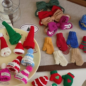 DIY colorful mini knitted Christmas hat and glove ornaments for festive gift box decorations