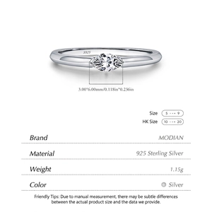 S925 sterling silver minimalist ring with marquise-cut sparkling solitaire stone