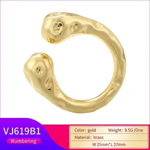 Minimalist gold brass open ring with irregular liquid metal texture and double ball design