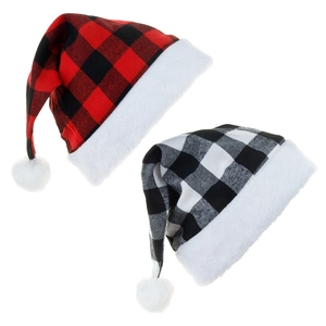 Classic Buffalo Plaid Christmas Hat Red Black White Checked Plush Santa Hat For Holiday Party Xmas Decorations