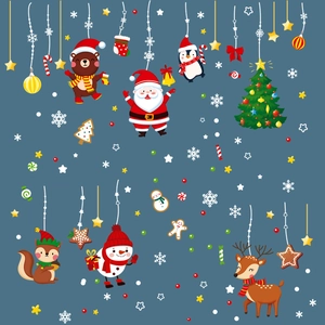 Christmas window stickers with Santa, reindeer, and snowflakes for glass door decor