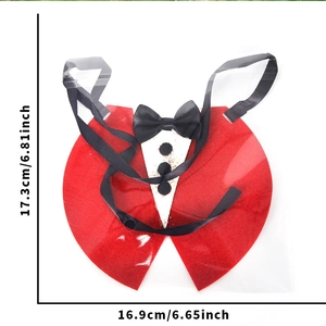 Detailed dimensions of Halloween pet tuxedo bib with black bowknot and felt texture