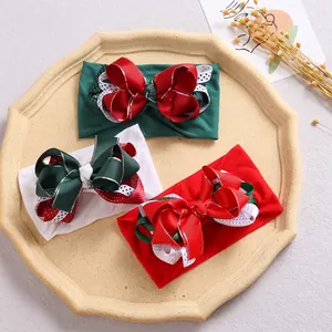 Three-piece Christmas baby nylon headbands with multi-layered polka dot ribbon bows