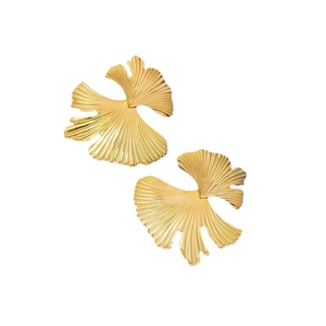 Elegant 18K gold plated stainless steel ginkgo leaf stud earrings with detailed texture