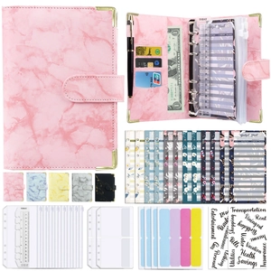 Pink marble A6 PU leather budget binder set with internal slots and budget sheets