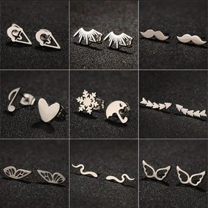 Stainless Steel Stud Earrings Minimalist Geometric Heart Umbrella Mustache Ice Cream Shape Fashion Jewelry For Women