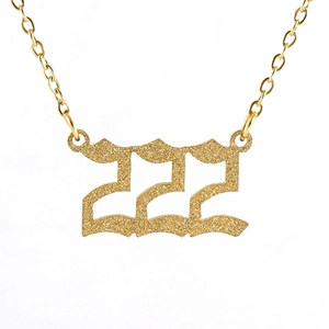 Frosted gold stainless steel necklace featuring a 222 number pendant on white background