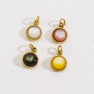 Pendentifs ronds 5x5mm en acier inoxydable doré avec nacre blanche rose noire et jaune