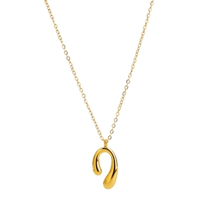 Minimalist gold U-shaped pendant necklace with polished curved metal on an O-chain link