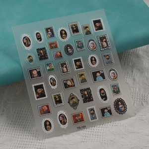 5D embossed vintage stamp nail stickers featuring classic world famous oil painting art