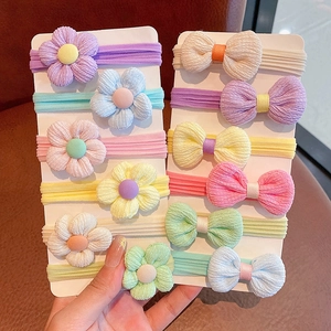 Toddler Girls Hair Ties Elastic Fabric Flower Bowknot Hair Bands Soft Comfortable Hair Accessory Macaron Colors