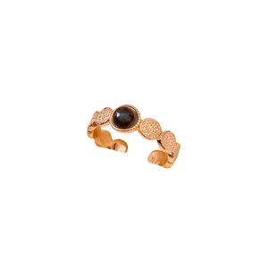 18k gold plated tiger eye oval ring with vintage relief texture and adjustable open band