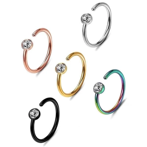 C-Shaped Stainless Steel Nose Rings Hoop With Cubic Zirconia CZ Inlaid Thin Piercing Body Jewelry Simple Style