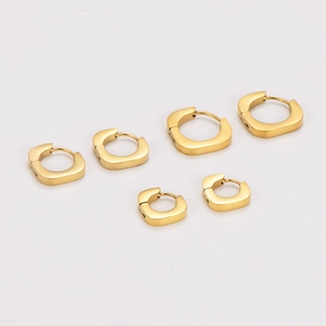 Minimalist square golden stainless steel hoop earrings in three graduated sizes