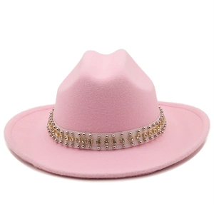 Elegant Polyester Fedora Hat For Women Men Wide Brim Jazz Hat With Rhinestone Studded Band Casual Western Cowboy Hat