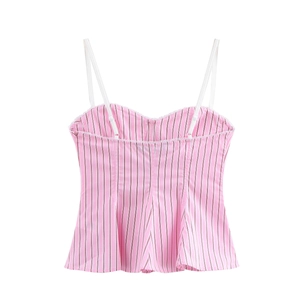 Pink striped camisole top with sweet lace trim and cup details for women in summer