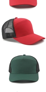 Detail view of breathable black mesh and stitching on classic trucker baseball hats