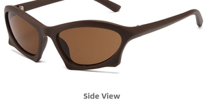 Side view of brown futuristic Y2K steampunk sunglasses with wide matte frame and tinted lenses